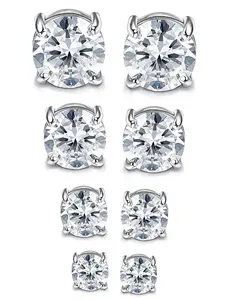 4pairs 4-7MM Magnetic Earrings for Men Women Shiny Round Cubic Zirconia Stud Earrings for Non-Pierced Ears Hypoallergenic Stainless Steel Fake Earrings Not Easy to Fall off