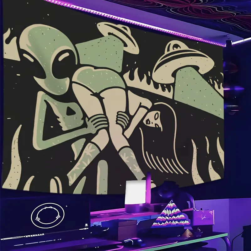 [Ideal Gift] Creepy Alien Tapestry Funny Illustration Wall Hanging Tapestry for Bedroom Living Room Party Dorm Decor Large 200.66*149.86cm Polyester Tapestries Excellent Ideal Birtahday or Holiday Gifts for Friends and Women or Even for Yourself