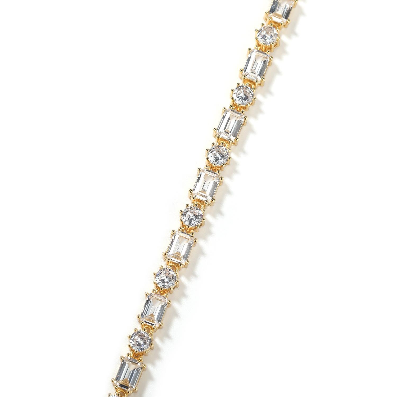 Square and Round Mixed Zircon Tennis Bracelet, High-end Zircon Bracelet