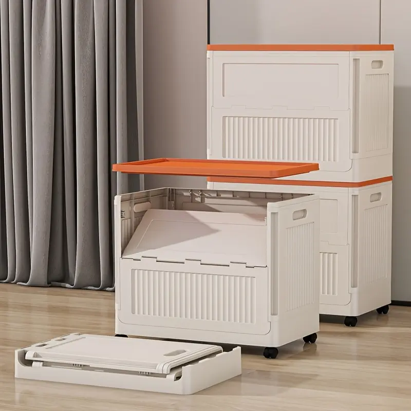 2026 Upgraded Heavy-Duty Reinforced Load-Bearing Clothes Storage Box, Large Capacity Flip-Top Organizer for Bedroom Clothing and Quilts, Foldable with Wheels and Lid, Ideal for Renters