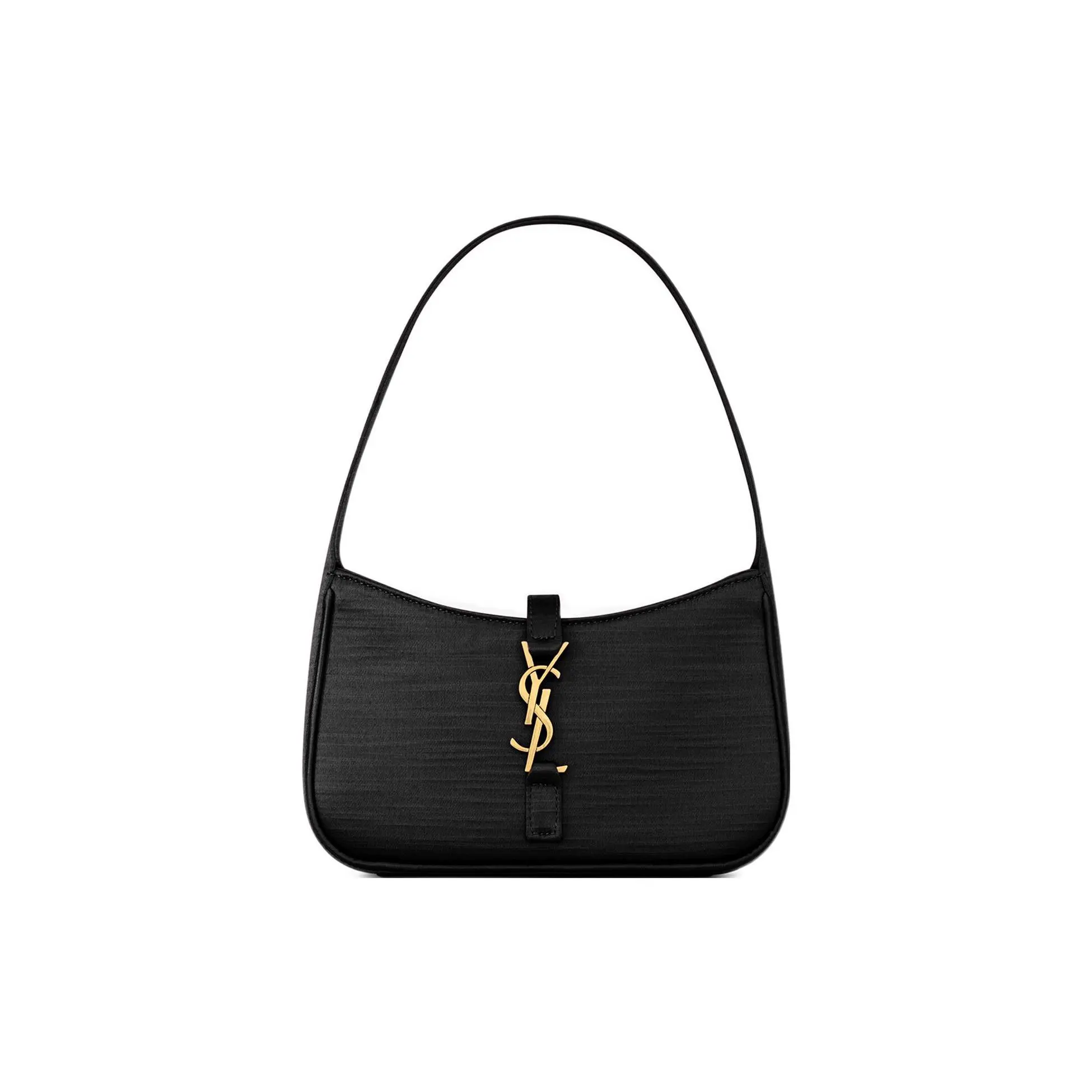 Saint Laurent YSL Le 5 à 7 Gold-Logo Hook-Closure Satin Hobo Bag for Women, Black