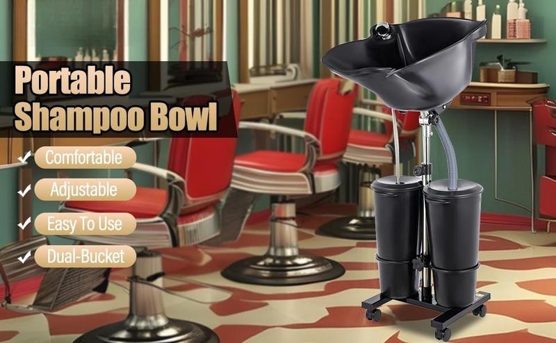 Portable Shampoo Bowl with Electric Pump, Hair Washing Station for Home & Barber Use, Portable Sink for Washing Hair with Dual-Bucket Design, Height Adjustable Stand