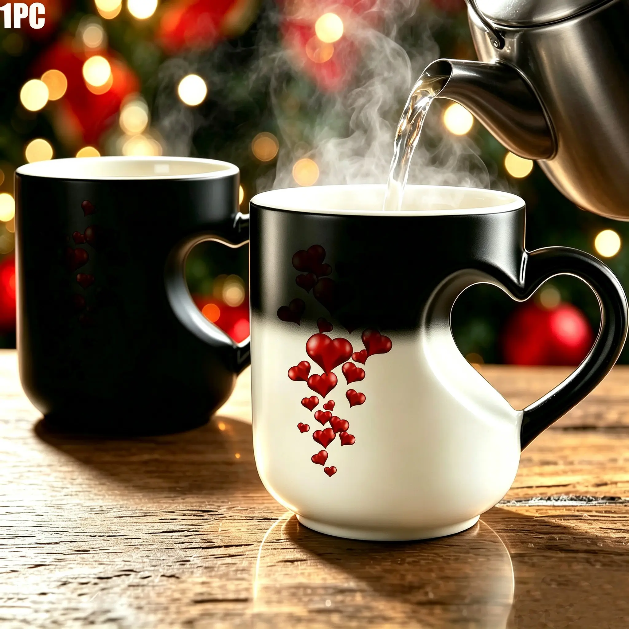 1pc High Quality Heart Shape Magic Warm Change Ceramic Mug, Thermal Conversion from Hot to Cold Drinks, White with Red Heart Design, Perfect Gift for Valentine'S Day, Christmas Or Holidays, Birthday Gift