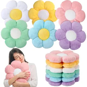 6 Pcs Flower Pillow Soft Plush Flower Cushion 15.7 Inch Cute Seating Cushion Decorative Imitation Fur Throw Pillow for Bed Couch Room Decoration (6 Petal,6 Colors)