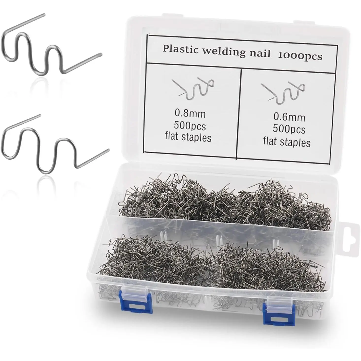 1000 count  Hot Stapler,Wavy Pre-cut  Plastic Welder  Bumper Repair Kit with 0.8mm & 0.6mm,Stainless Steel  Plastic Welding  as Plastics Repair Kit with Box