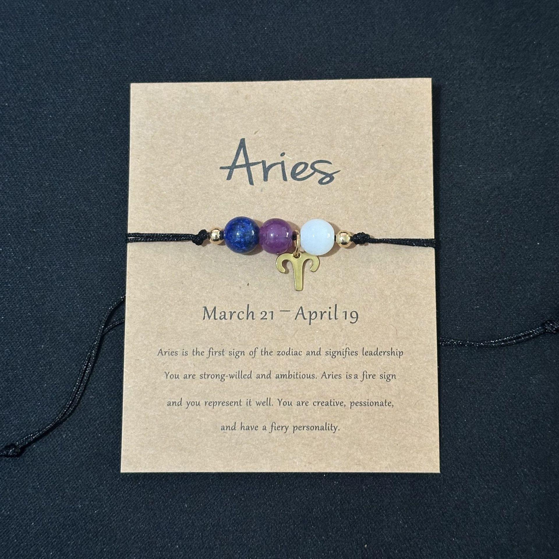 New 12 Zodiac Handmade Braided Rope Bracelet for Women| Citrine Crystal Natural Stone Beaded Cord Bangle| Astrology Jewelry with Gift Card