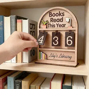 1pcs Book Counter Sign, Books Read This Year Counter, Wooden Gifts for Booklovers/Reader/Women, Bookshelf Book Store Decor, Romantasy Bookish Gift (Natural Wood Books Read Tracker)