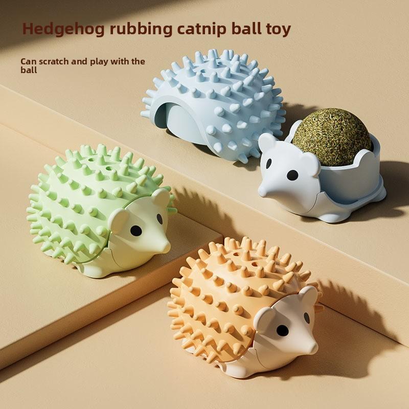 Catnip-Filled Hedgehog Toy for Cats - Soft Chewable Kicker Ball with Textured Surface - Interactive Self-Playing Plush Pet Toy - Stress Relief & Dental Care Muzzle Medium Treadmill Training