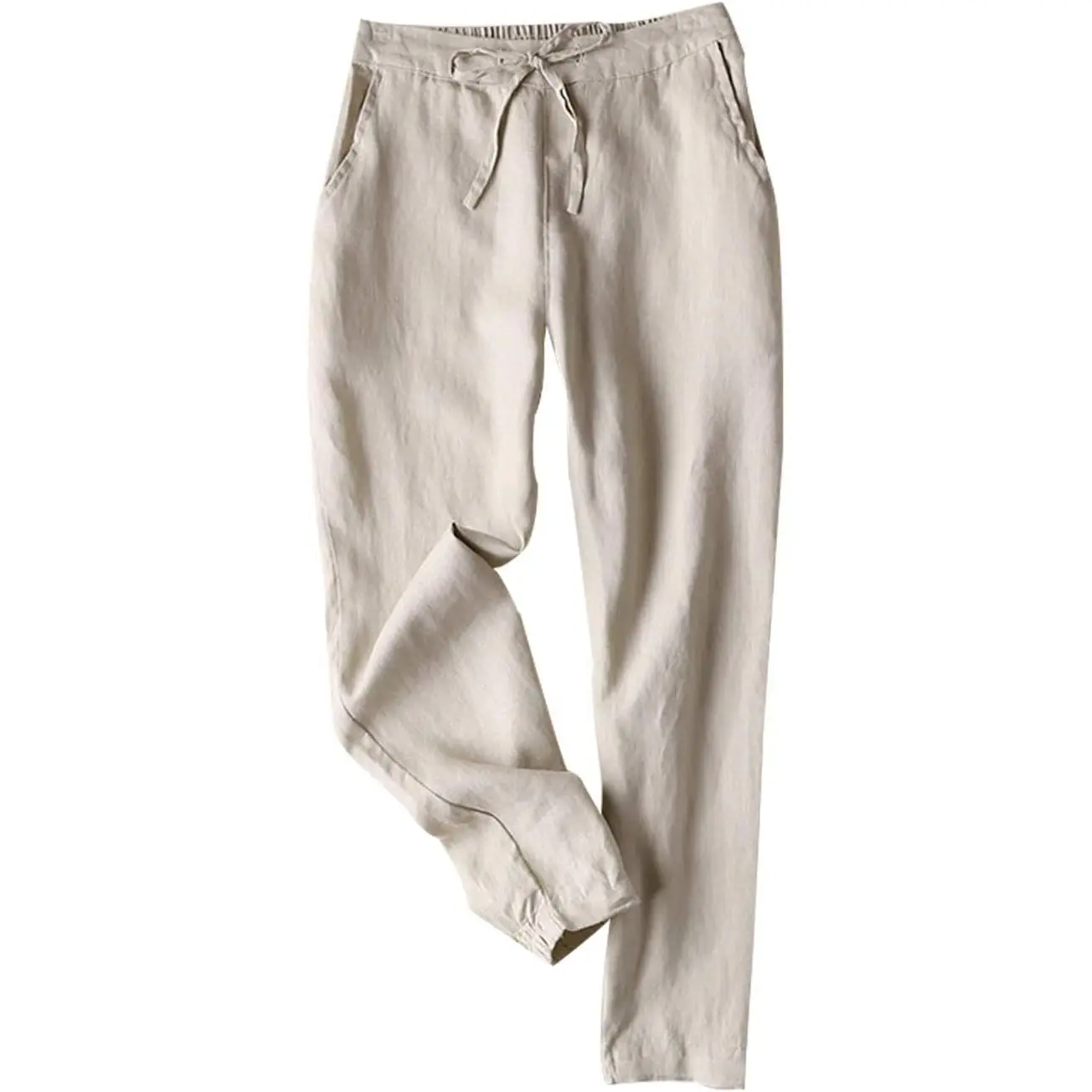 White Linen Trousers for Women, Casual High Waisted Fit with a Drawstring for Summer Beach Days, Trouser, Clothes