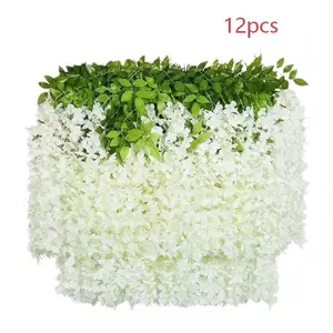 Artificial Wisteria Flowers Decor - Fake Hanging Vine Garland Fake Flowers Outdoor for Wedding/Home/Garden (UV Resistant Plastic Greenery)
