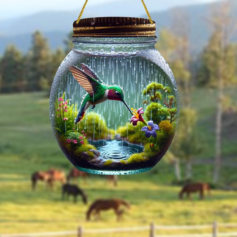2D Colorful Hummingbird Mason Jar Suncatcher - Stained Glass Effect for Windows, Garden & Gifts 2D Colorful Hummingbird Mason Jar Suncatcher - Stained Glass Effect for Windows, Garden & Gifts