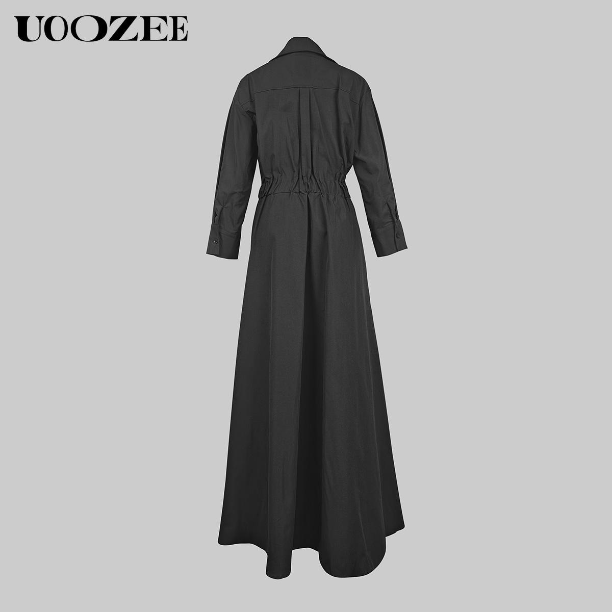 Women's loose solid color lapel mid-length dress, waist design, comfortable and elegant, a must-have for commuting and formal occasions Shirt Dress