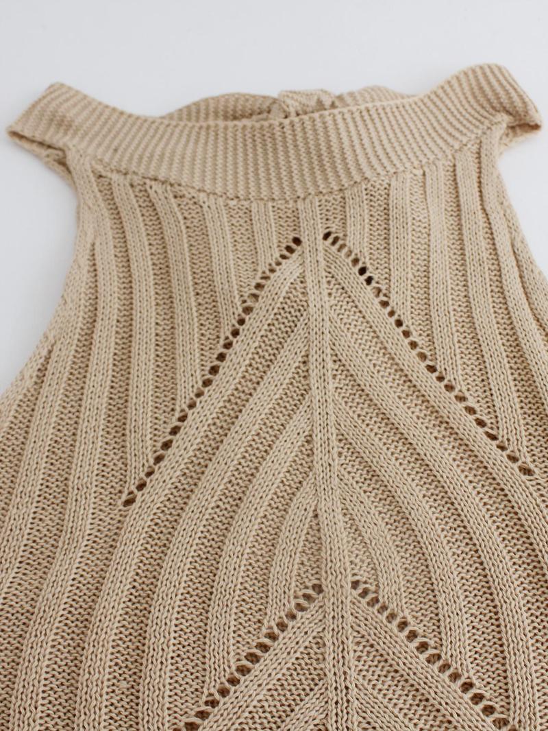 Women's Plain Hollow Out Halter Neck Sweater Vest, Casual Tie Back Cut Out Sleeveless Knit Top for Summer, Fashion Ladies' Knitwear for Daily Wear