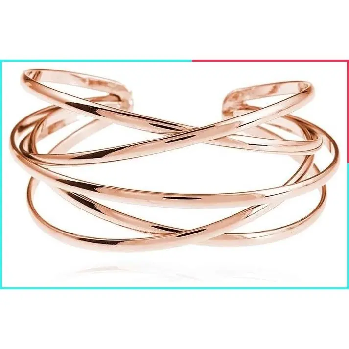Women's Boho Chunky Multi-Layer Cross Wire Cuff Bracelet, Open Adjustable Wide Bangle in Gold/Silver/Rose Gold, Fashion Statement Jewelry