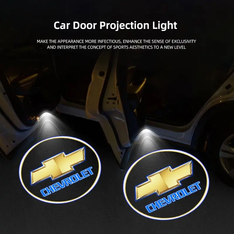 LED Car Door Welcome Light HD car Logo Projector Easy Installation Fit For Chevrolet Corvette Montana TrailBlazer Silverado Traverse Camaro Suburban Equinox Bolt Cruze Malibu Colorado Trax SS Spark Captiva Onix Spin Impala Cobalt