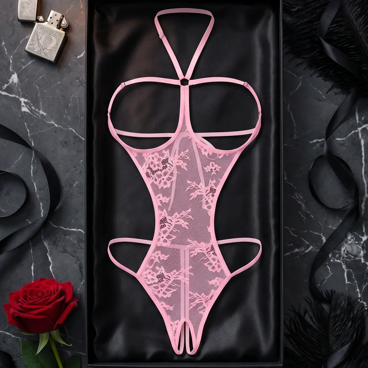 Lingerie for Women One Piece Babydoll Lace Mini Bodysuit Halter Teddy Nightie