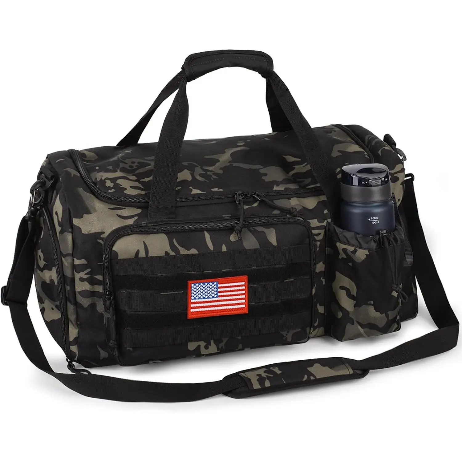 Tactical Gym Bag for Men, 60L Large Capacity Duffle Bags with Shoes Compartment, Sports Bag with wet compartment, Multi-functional Weekend Bags Suitable for Travel, Camping, Hiking