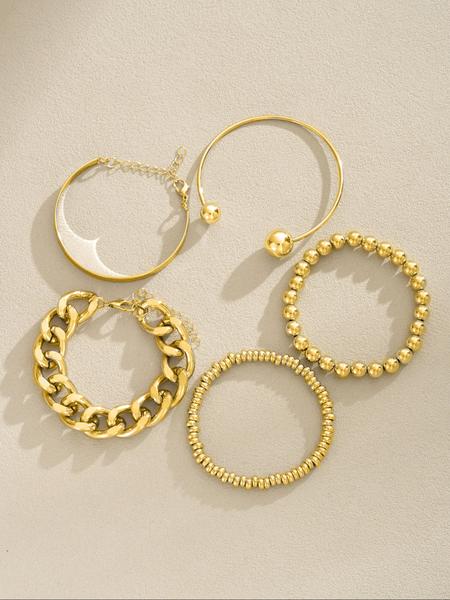 5-Piece Fashion Chain Style Open Cuff Bracelet Set for Women, Ideal for Holiday Gifts, Perfect for Dates and Parties