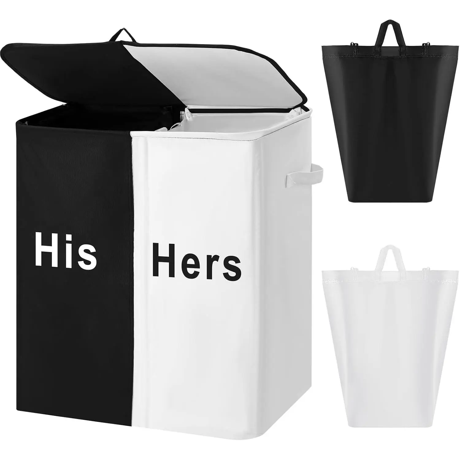 154L Large Double Laundry Hamper with Lid and Removable Bags Laundry Basket 2 Section Collapsible Dirty Clothes Hamper for Bathroom Bedroom for Husband&Wife Parents or Couple(His Hers)
