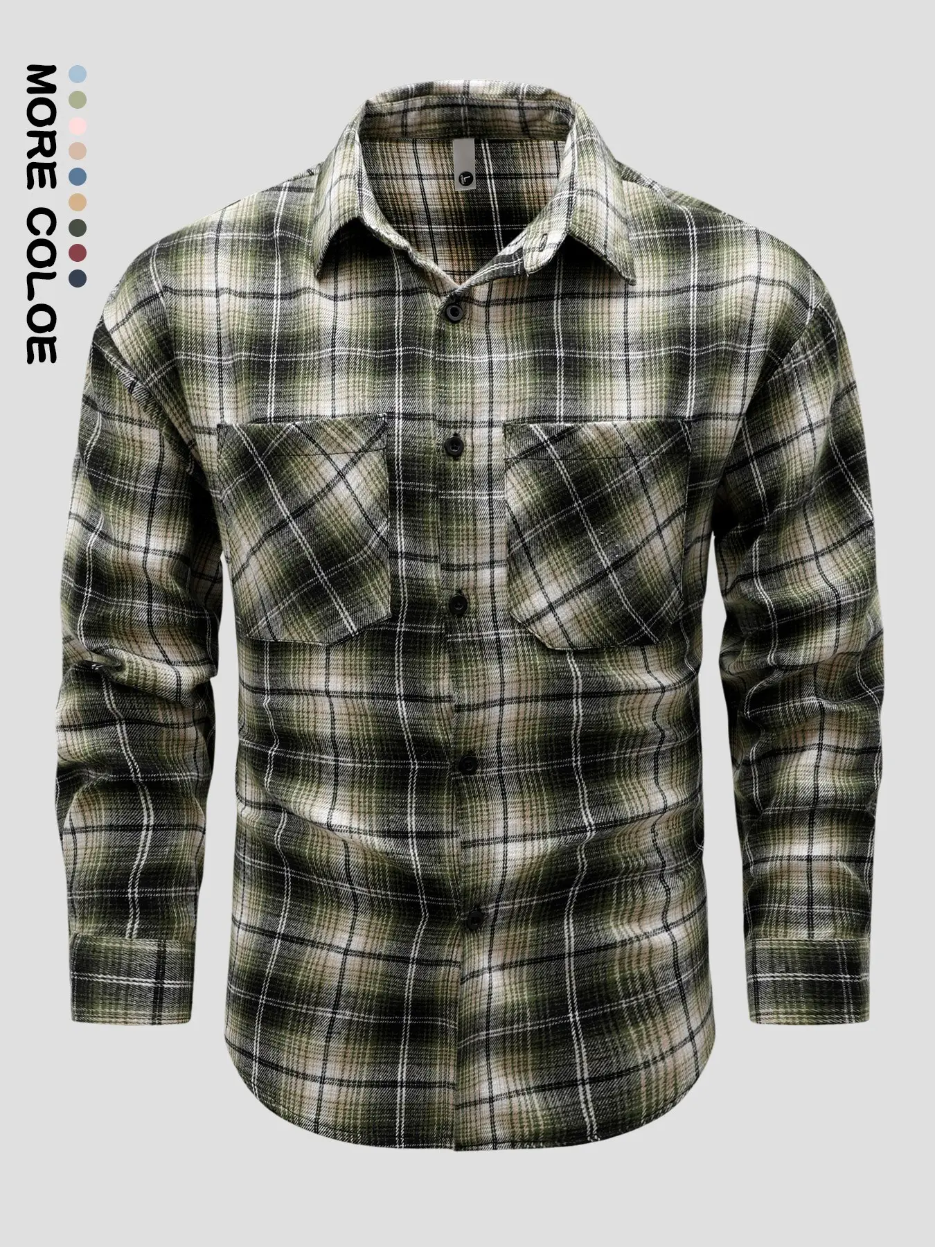 Men's Long Sleeve Plaid Flannel Shirt Lapel Collar Button Down Shirts with Dual Chest Pockets Soft Brushed Casual Loose Fit Vintage Check Blouse Outdoor Workwear Tops Spring Autumn Multi Color Plaid Shacket for Men