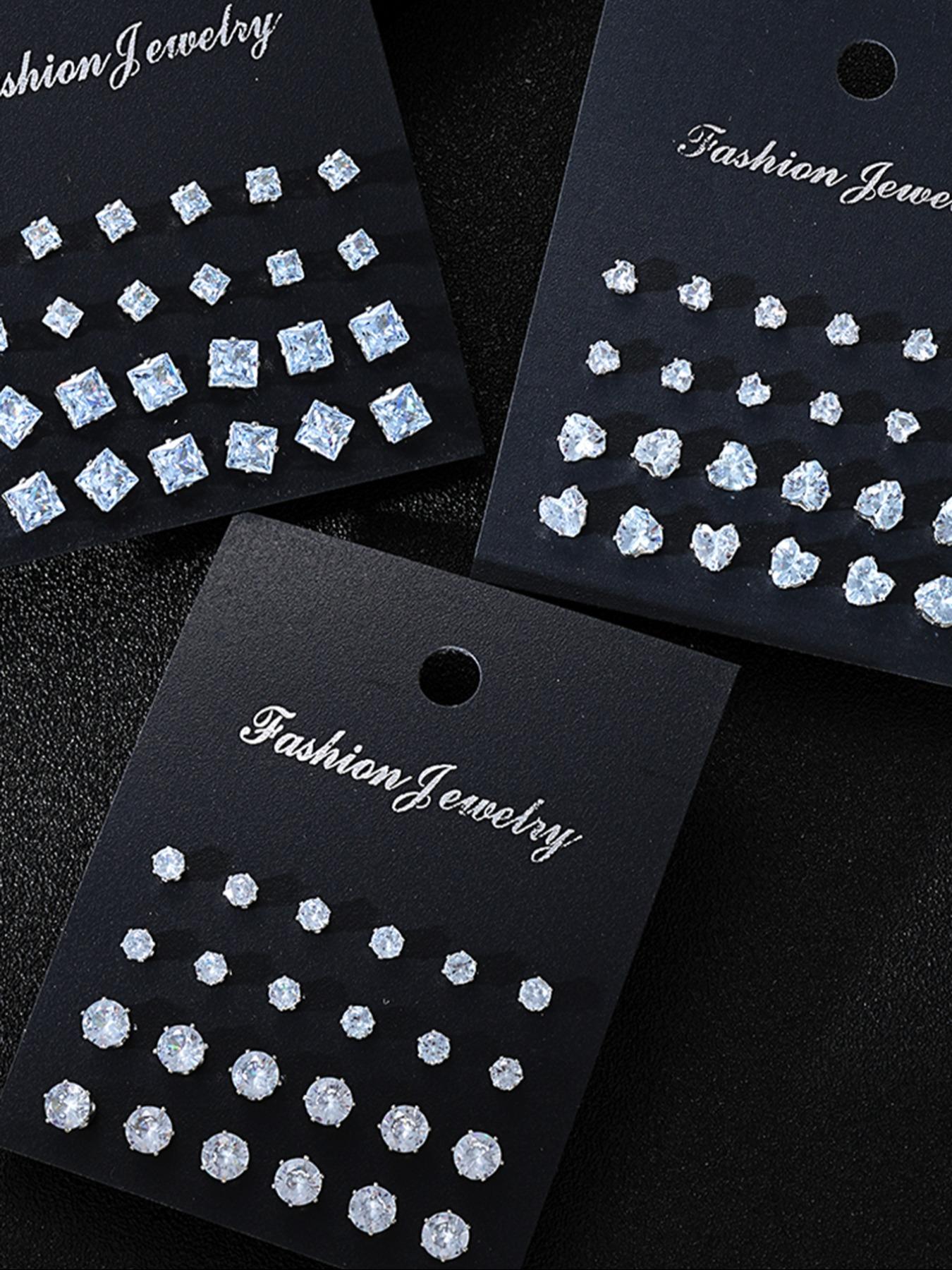 Simple Fashion Artificial Zircon Inlaid Stud Earrings, Heart & Geometric Design Earrings, Fashion Jewelry Accessories for Women & Men, Studs Earrings