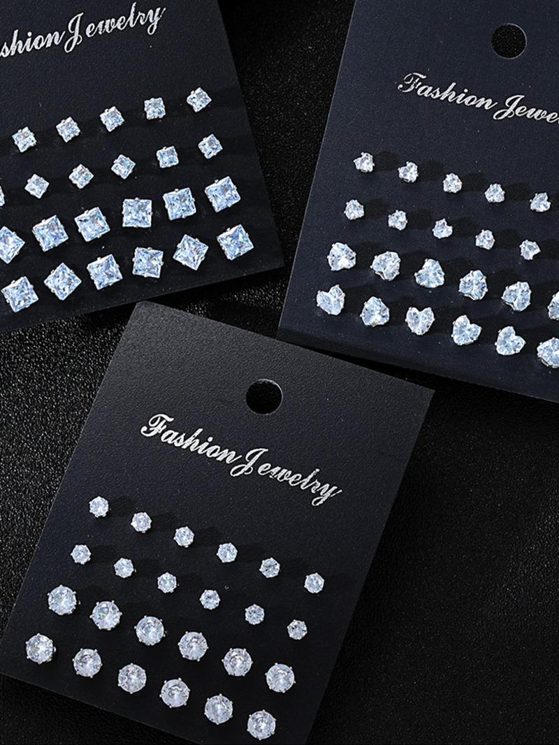 Simple Fashion Artificial Zircon Inlaid Stud Earrings, Heart & Geometric Design Earrings, Fashion Jewelry Accessories for Women & Men, Studs Earrings