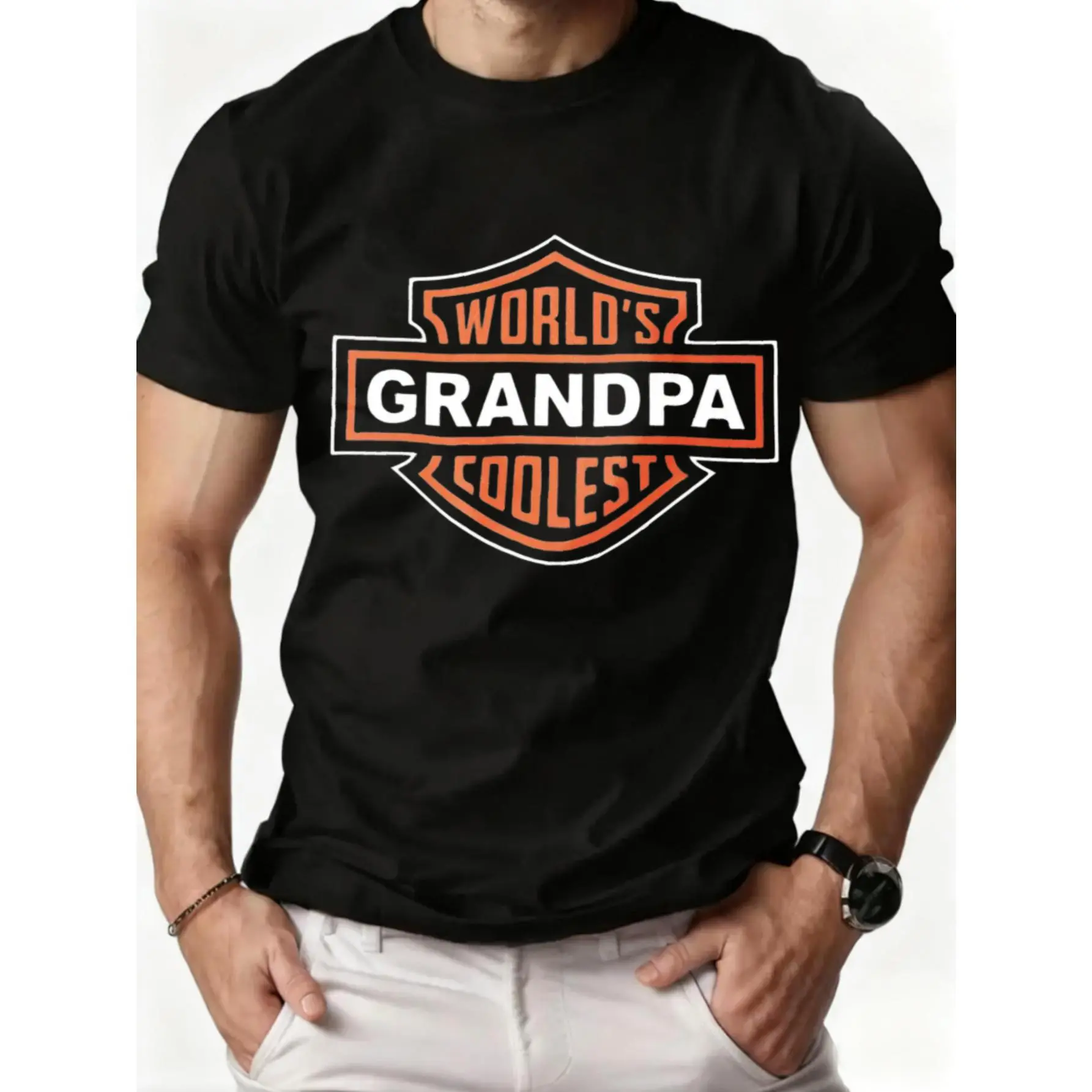 Men's Short-Sleeve Streetwear T-Shirt - "World's Coolest Grandpa" Fashion Menswear, Everyday Wear Gift for Grandfather