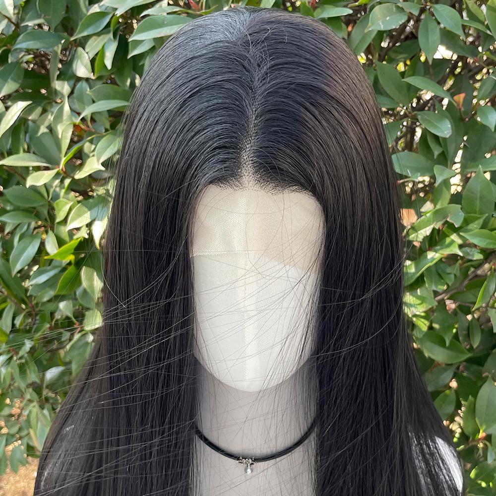 Jet Black 13x4 Synthetic Lace Front Wigs for Women Heat Resistant Hair Glueless Wig 26 Inch Long Silky Straight Wig 150% Density