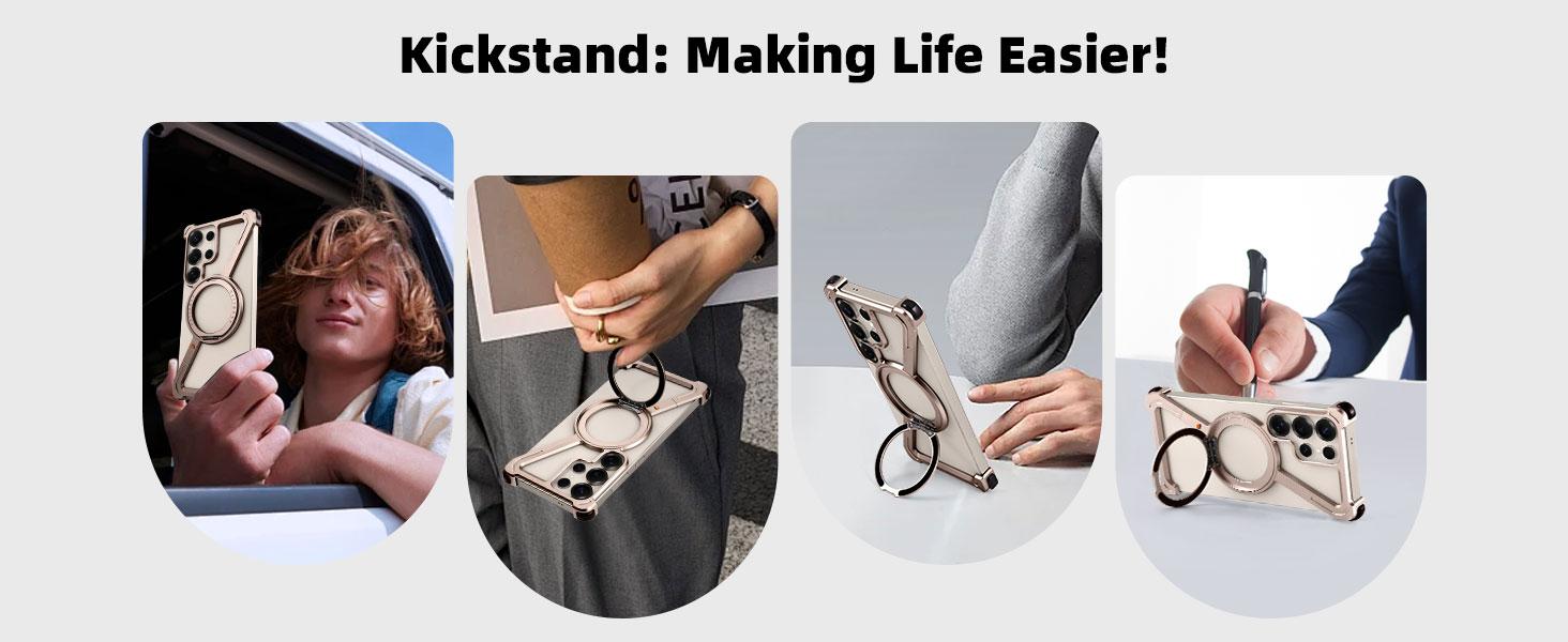 Oatsbasf Metal Frameless Phone Case for Samsung Galaxy S25 S24 Ultra with Stand 360° Rotation Magsafe Bumper Protective Cover