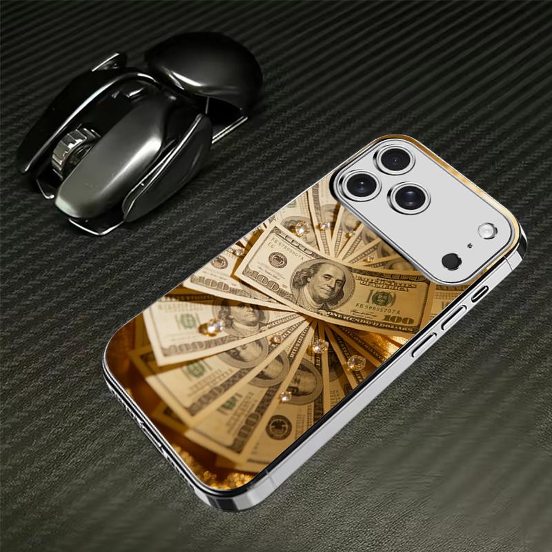 Creative Dollar Bill Elements and Diamond Pattern Electroplated Anti-fall Phone Case, Suitable for Holiday Gifts,for iPhone 17 Pro Max Phone Case 17 Air 16E 16 Pro Max 15 Pro Max 15 Plus 14 Plus 13 12 11 Phone Cases