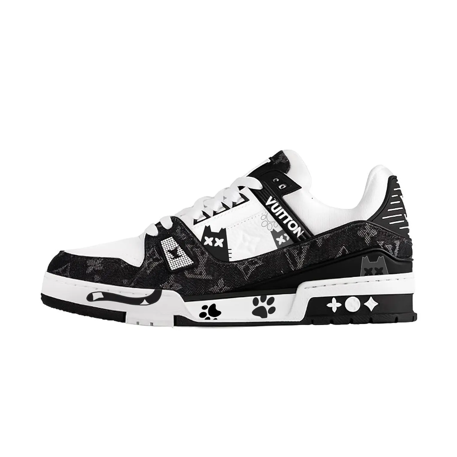 Louis Vuitton Genuine Leather Customized Low-Top Casual Footwear - Panda Cat Design, Unisex Maison Mihara Verifiable Shoes with Credentials, House White Trending Global Authentication-Supported Shoes