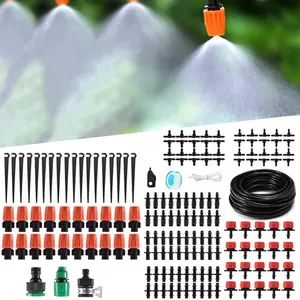 Garden 50Ft Automatic Irrigation System, 1/4" Blank Distribution  Watering Irrigation Kit Accessories Include Atomizing Nozzle Mister Dripper for Garden, Greenhouse, Flower Bed