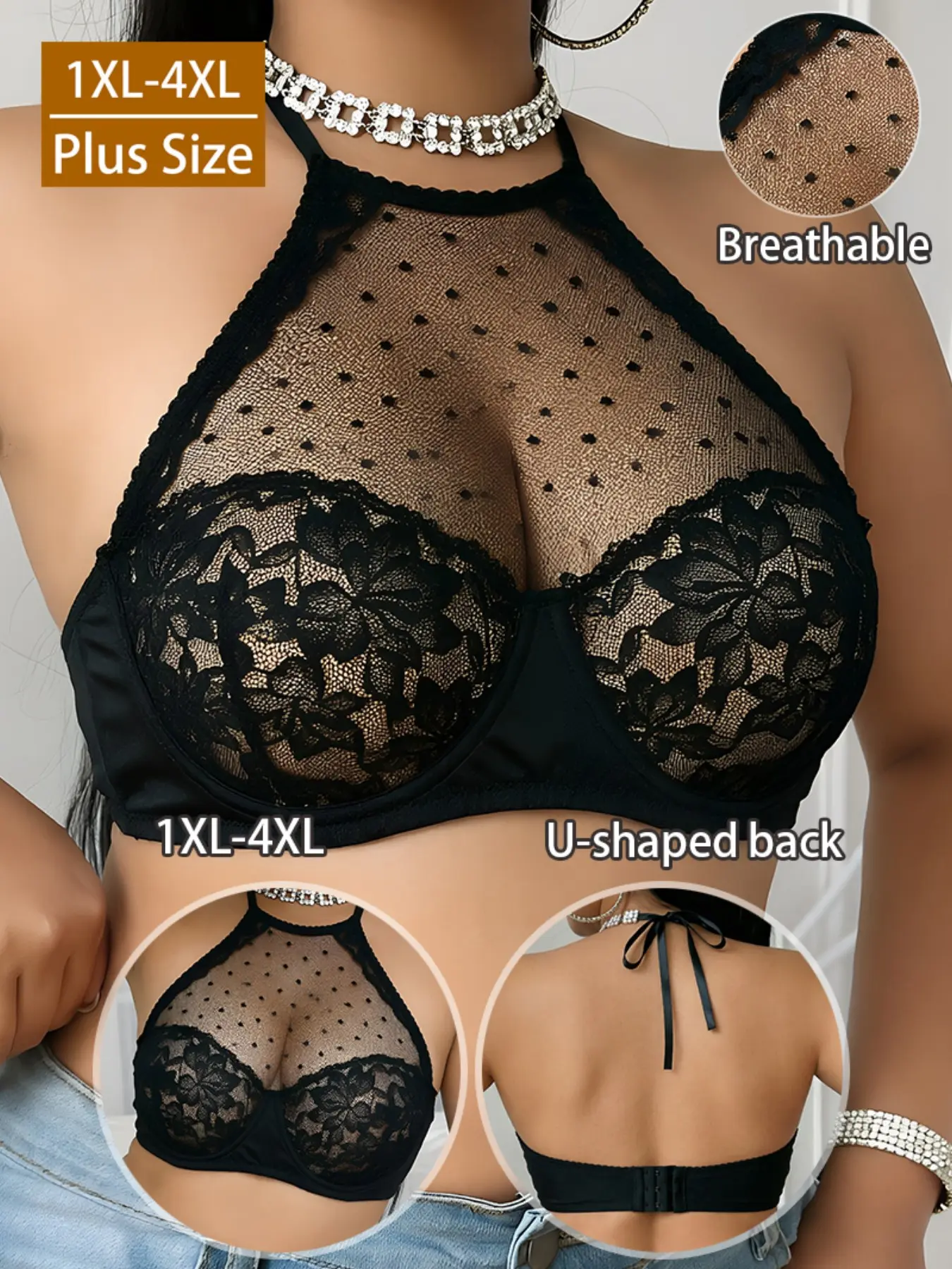 Women's Plus Size Bra with Underwire, Strapless Tank Top, Full Coverage Support, Soft Cup, Elegant Bra, Lightweight, Breathable Underwear, Style