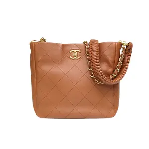 Pre-owned CHANEL Caramel Chip Gold Hardware 23A Hippie hobo P206941122