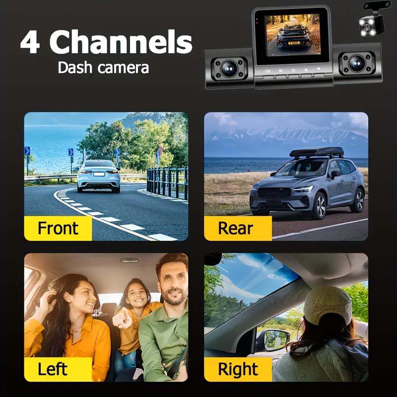 4-Lens Dash Camera Full HD Vehicle DVR with 2-Inch Display, Night Vision, Loop Recording, Motion Detection, Front & Rear Wireless Recording, Rear View Mirror Dash Cam for Accident Evidence, Safe Driving, Parking Monitor, Optional 32GB Storage, Dashcam, Fu