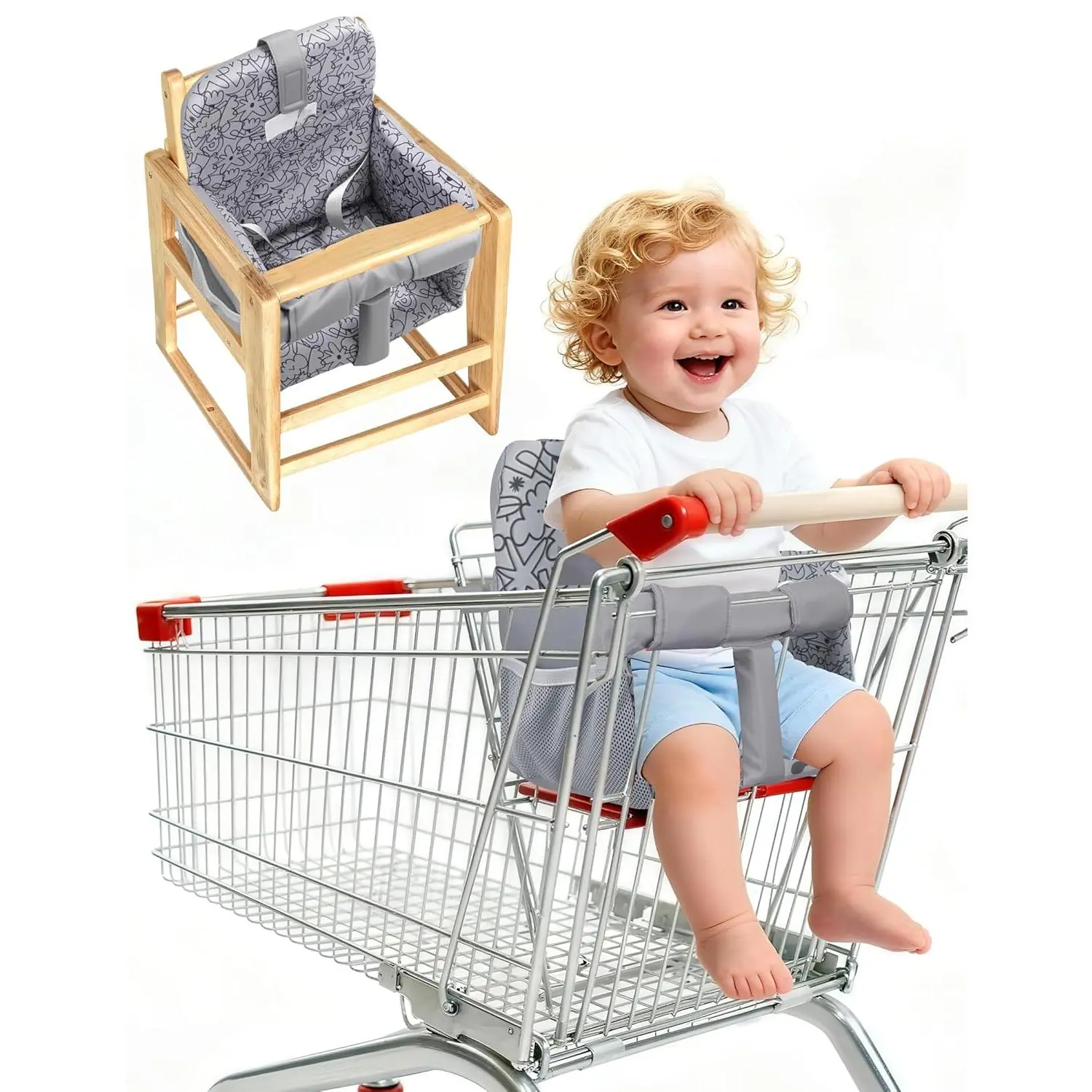 Shopping Cart Cover for Baby Girl and Boy, High Chair Cover for Restaurant, Padded Grocery Cart Seat Cover & Swing Insert for Infant & Toddler, Durable Machine Washable (Dark Grey)