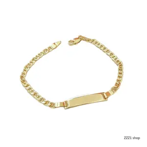 18K Gold Plated Engravable ID Bar Chain Bracelet Custom Name Plate Link Bracelets for Men Women Stainless Steel Cuban Curb Wrist Cuff Jewelry Christmas Birthday Gift