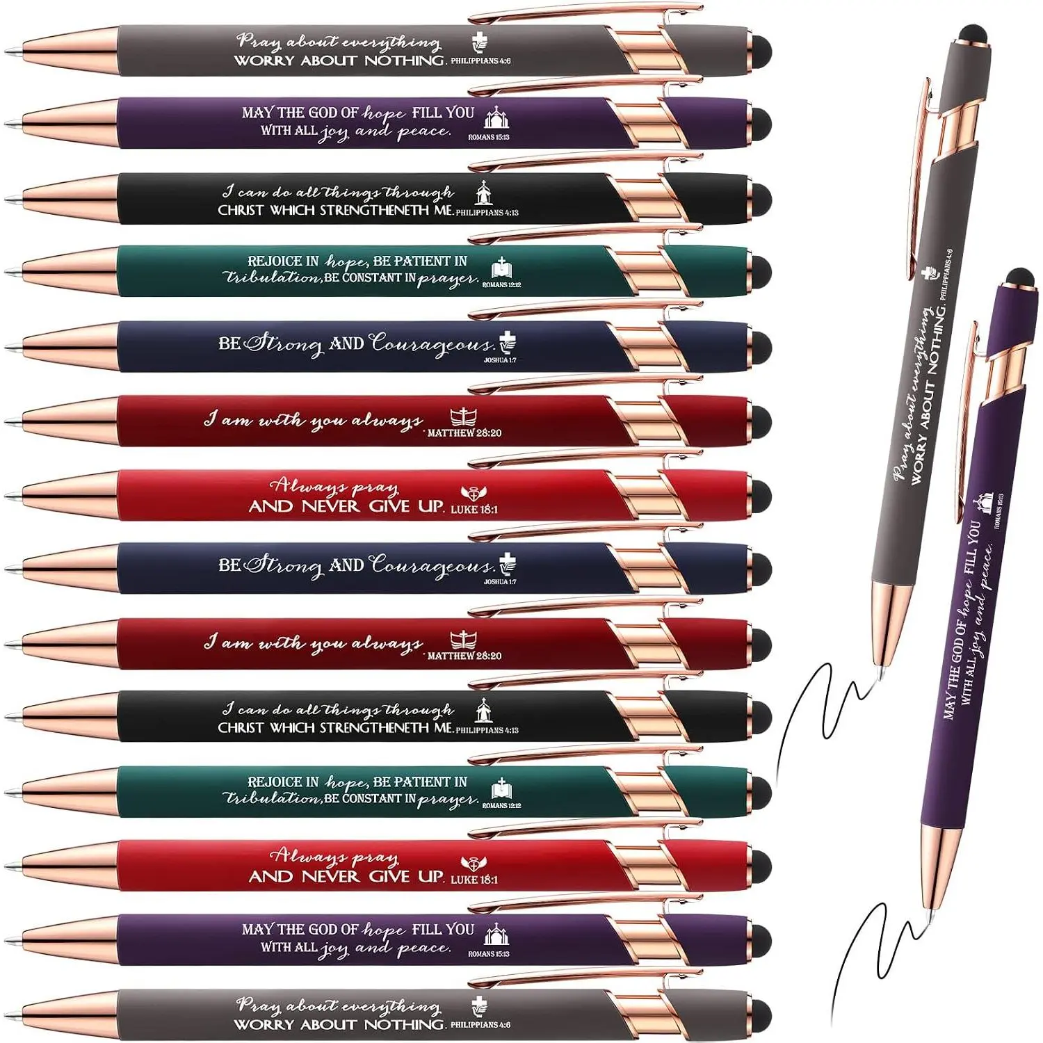 21 count Christian Pens with Stylus Tip, 7 Color 7 Quote  Verse Ballpoint Pen Inspirational  Bulk for Grandparents Religious  Pastor Appreciation Week Women Men Office Church