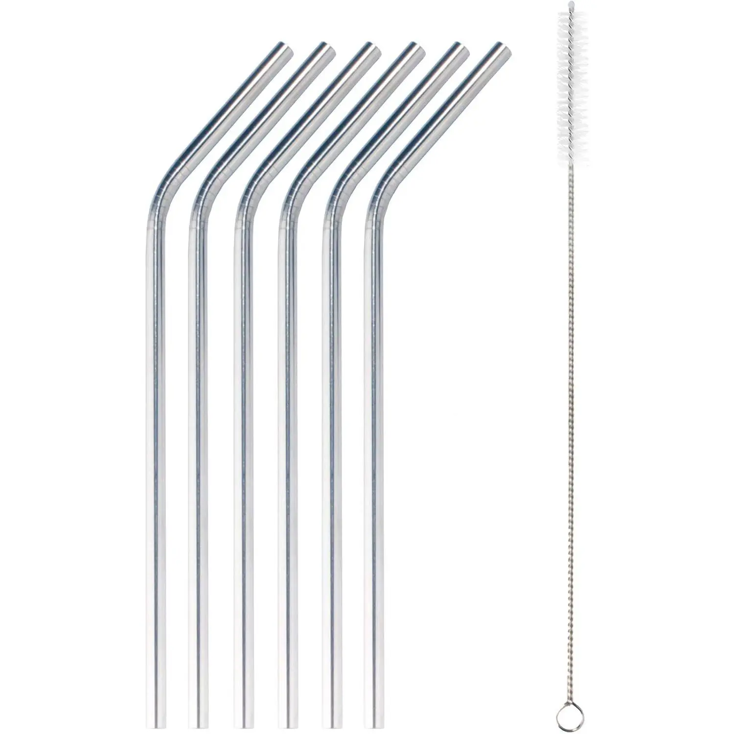 Stainless Steel Metal Drinking Straws - 8" Bent Straws w/ 1x Cleaning Brush - 6 Pack