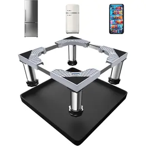 Mini Fridge Stand with Silicone Mat, Adjustable Refrigerator Stand with 4 Stainless steel Feet, 24''x 24'' Dorm Fridge Stand Protect From Appliance Leaks for Fridge, Washer, Dryer (7.3"-8.5" High)