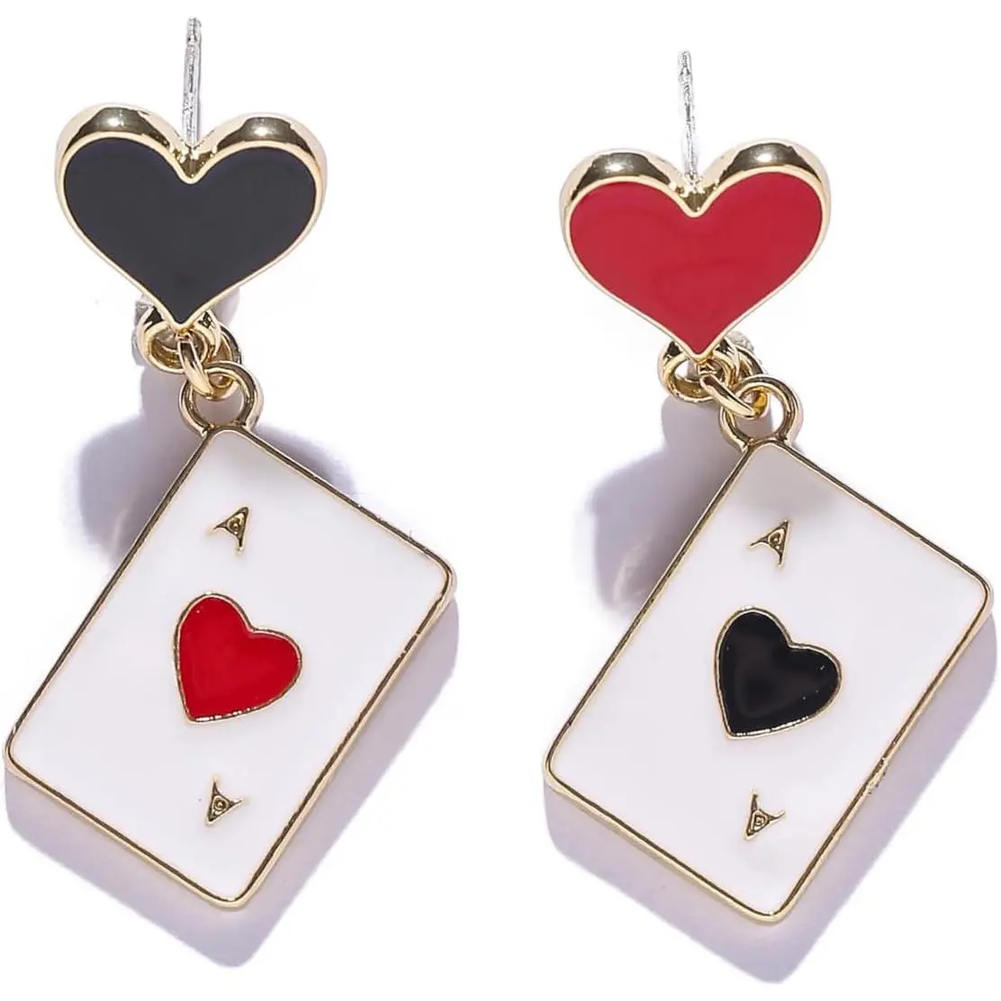 of Hearts Earrings for Women Red Black Heart  Earrings Asymmetric  Clock Earrings Long  Card Dangle Drop Earrings  of Hearts Costume Accessories for Halloween Theme Accessories