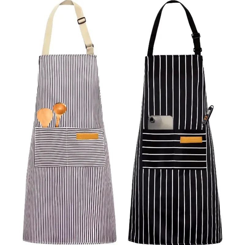 Striped Pattern Apron, 2 Counts Adjustable Kitchen Cooking Apron, Soft Cook Apron with Pockets, Kitchen Accessories, Household Items