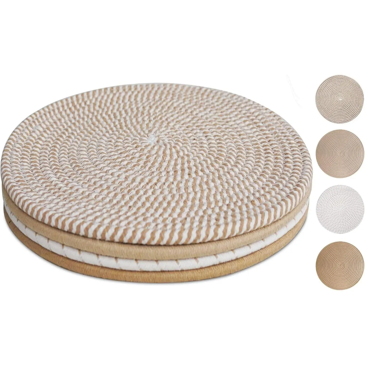 10 Inch Trivets for Hot Dishes, Large Trivets for Hot Pots and Pans, Thicken Heat Resistant Round Place Mats Woven Table Mats, Boho Placemats for Kitchen Dining Table, 4 Pcs