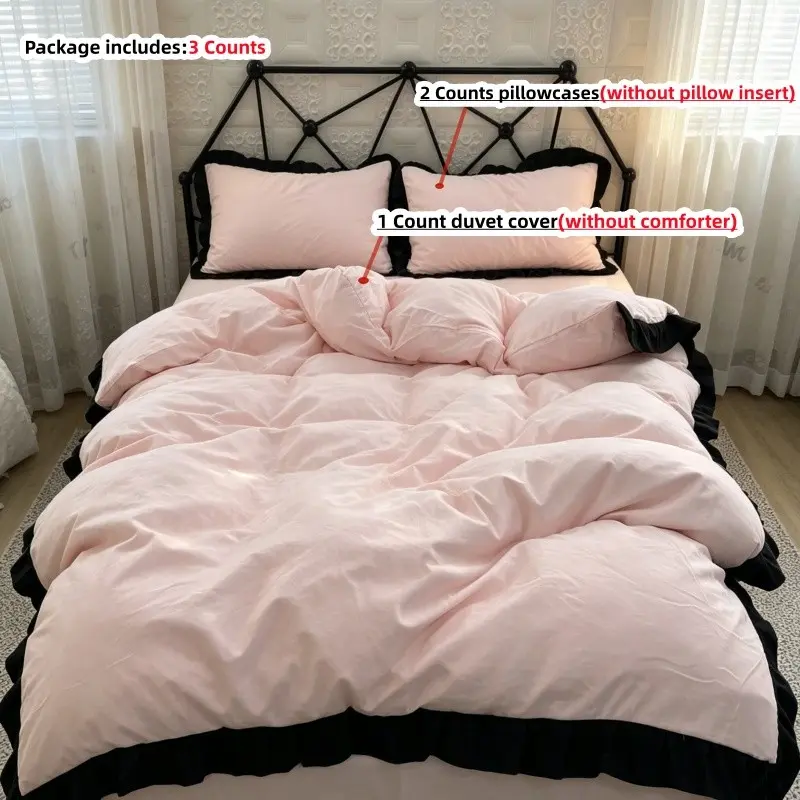 3pcs Light pink Bedding Set, Includes 1 Duvet Cover + 2 Pillowcases,without any filling , 100% Polyester, Single Twin Double Queen king  Size bed