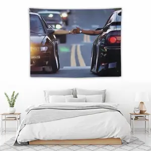 JDM Cars Handshake Tapestry Street Racing Drift Sports Car Wall Hanging Cool Automotive Enthusiast Gaming Room Decor College Dorm Background Banner Poster Gift