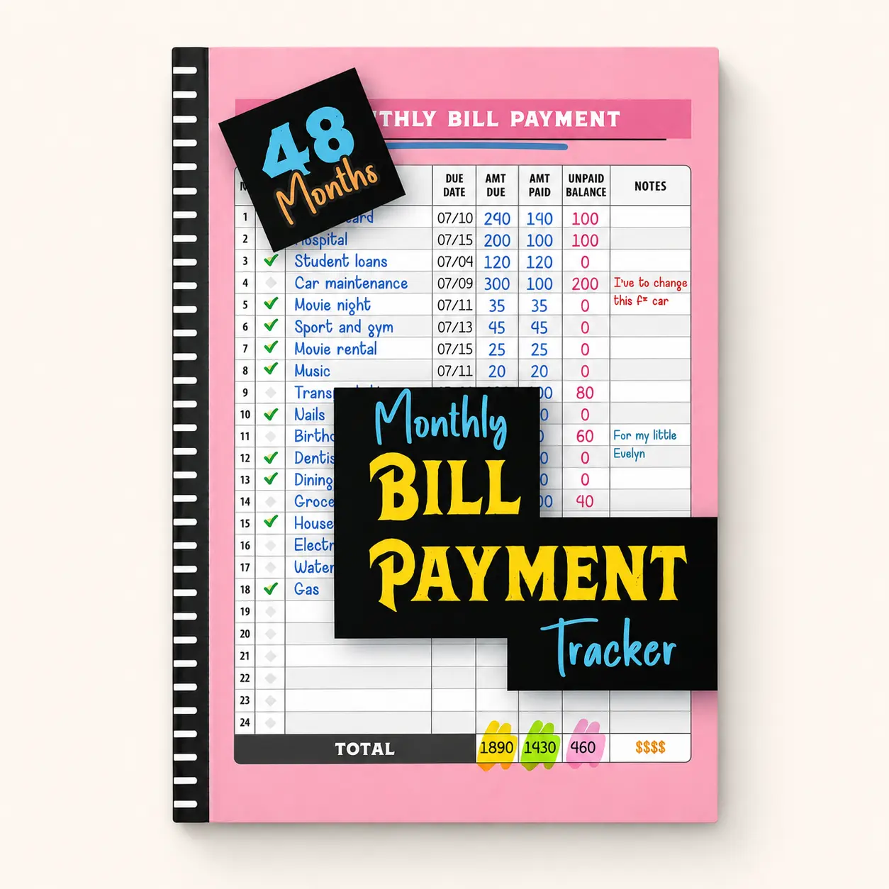 Financial Planner Notebook for Budgeting, Bill Payment Tracker with 960 Records, Expense Tracker and Debt Payoff Book for Savings Plan, Home Office and Clean Desk Setup