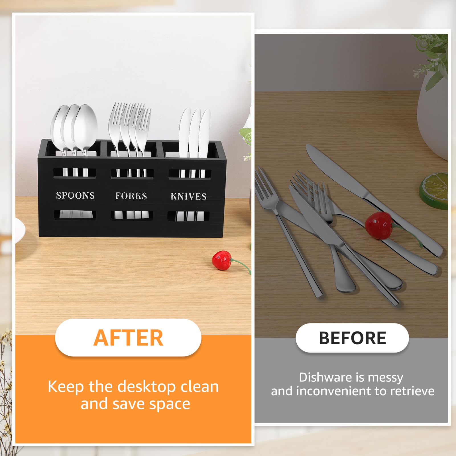 Letter Pattern Cutlery Holder, 1-Count 3-Grid Cutlery Storage Box, Large-Capacity Cutlery Organizer, Multifunctional Kitchen Tableware Holder for Forks, Spoons and Knives, Kitchenware, Container, Home
