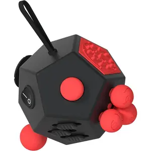 Fidget Dodecagon –12-Side Fidget Toys Cube Relieves Stress and Anxiety Anti Depression Travel Toy Easter Basket Stuffers Gifts for Children and Adults (A4 Black red)