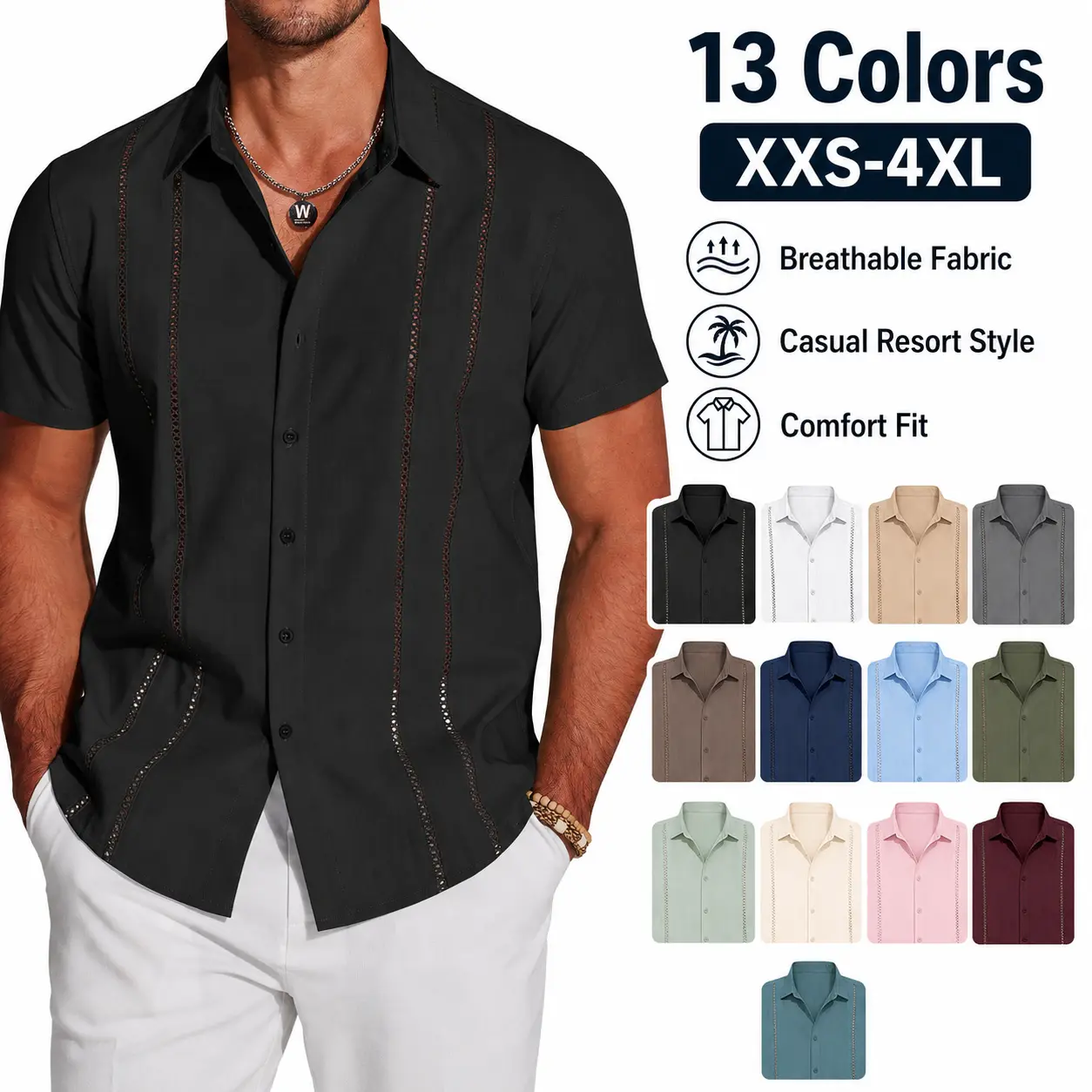 Menswear Short-Sleeve Linen Button-Down Shirt - Summer 3D Digital Graphic Print, Resort Casual Vacation Beachwear Top, Shortsleeve