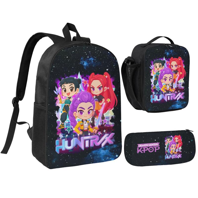 3PCS Functional K-POP Demon Hunters Backpack Set - Black Large Capacity Laptop Schoolbag + Portable Lunch Bag + Pencil Case, Fashionable Bag for Teens Men Women, Perfect for Daily Use & Gift Giving 3PCS Functional K-POP Demon Hunters Backpack Set - Black Large Capacity Laptop Schoolbag + Portable Lunch Bag + Pencil Case, Fashionable Bag for Teens Men Women, Perfect for Daily Use & Gift Giving